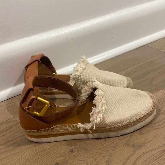 See By Chloe Shoes - COPY - See by Chloe Cream Espradille Platform Sandals Size 8